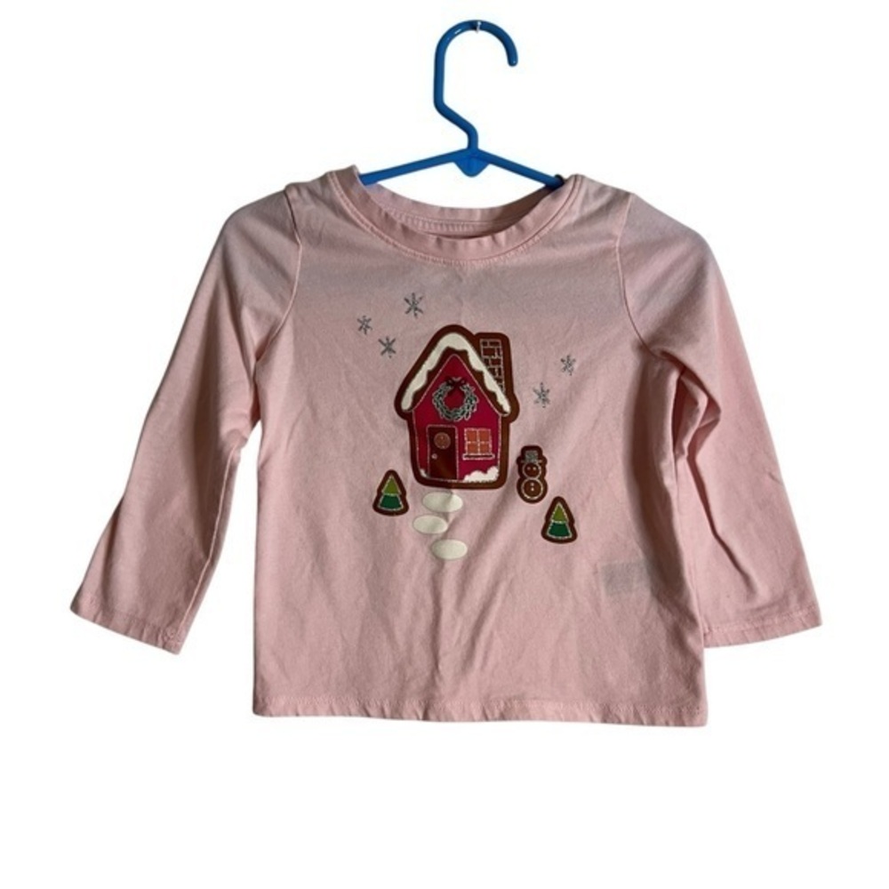 Cat & Jack Sparkle Gingerbread House Longsleeve Shirt Soft Pink Size 18 months
